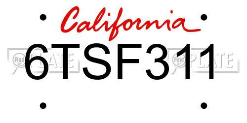 6TSF311 California License Plate