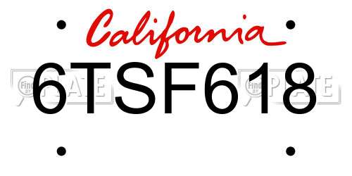 6TSF618 California License Plate