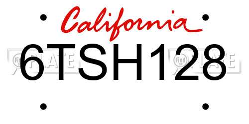 6TSH128 California License Plate