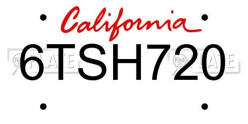 6TSH720 California License Plate