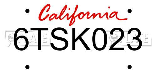 6TSK023 California License Plate
