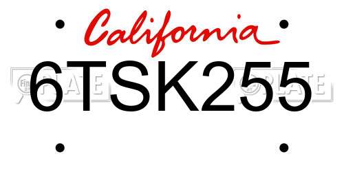 6TSK255 California License Plate