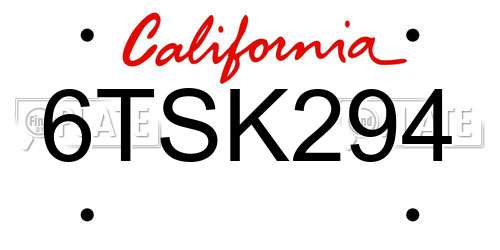 6TSK294 California License Plate
