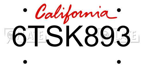 6TSK893 California License Plate