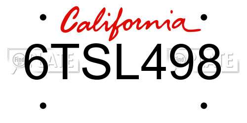 6TSL498 California License Plate