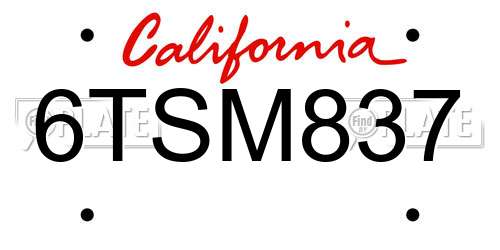 6TSM837 California License Plate