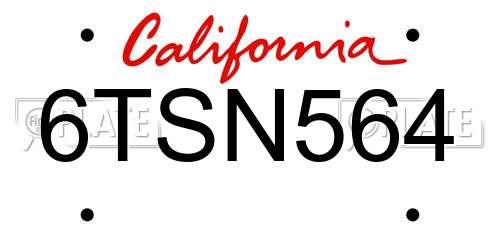 6TSN564 California License Plate