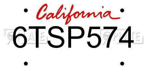 6TSP574 California License Plate
