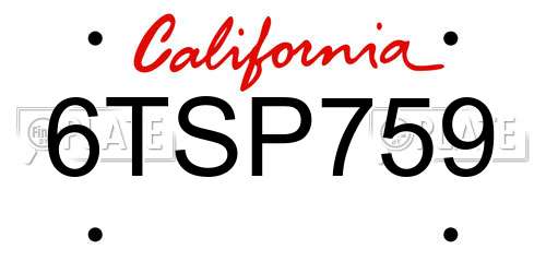 6TSP759 California License Plate