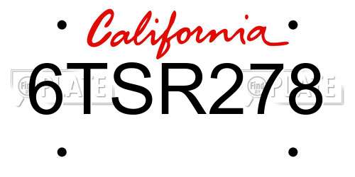 6TSR278 California License Plate