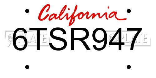6TSR947 California License Plate