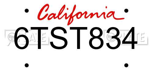 6TST834 California License Plate