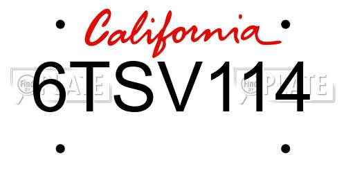 6TSV114 California License Plate