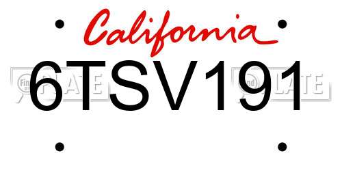 6TSV191 California License Plate