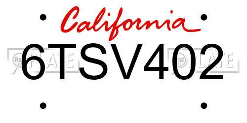 6TSV402 California License Plate