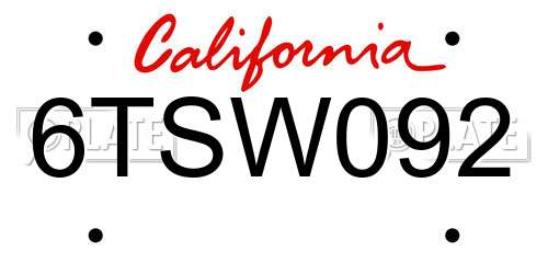 6TSW092 California License Plate