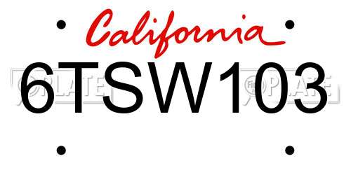 6TSW103 California License Plate