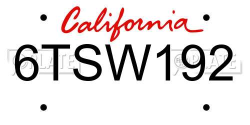 6TSW192 California License Plate