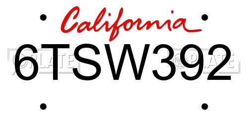 6TSW392 California License Plate