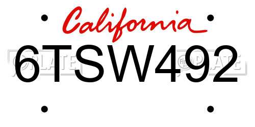 6TSW492 California License Plate