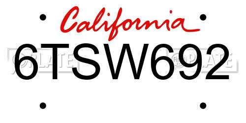 6TSW692 California License Plate