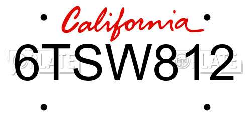 6TSW812 California License Plate