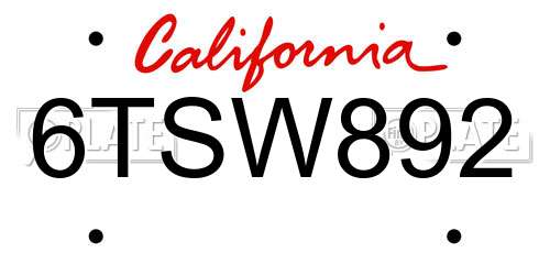 6TSW892 California License Plate
