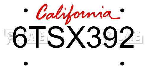 6TSX392 California License Plate