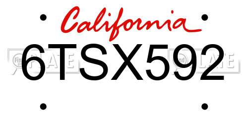 6TSX592 California License Plate