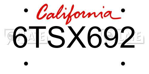6TSX692 California License Plate