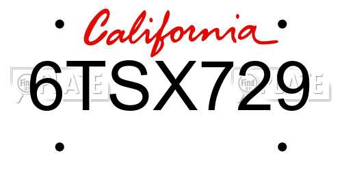 6TSX729 California License Plate