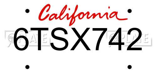 6TSX742 California License Plate