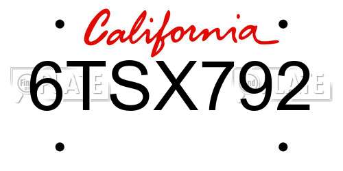 6TSX792 California License Plate