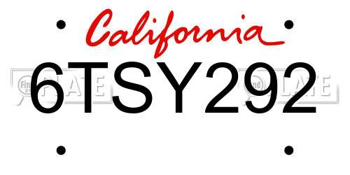 6TSY292 California License Plate