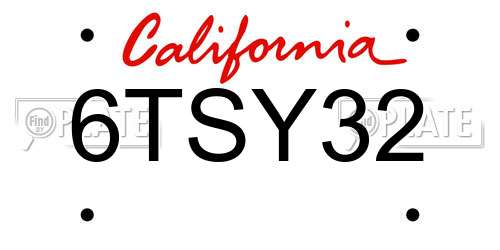 6TSY32 California License Plate