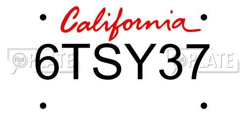 6TSY37 California License Plate