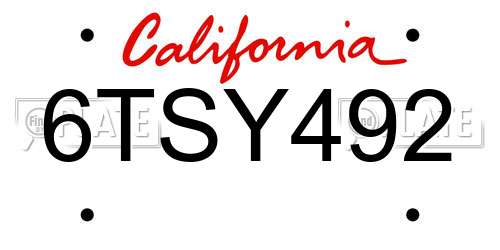 6TSY492 California License Plate
