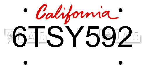 6TSY592 California License Plate