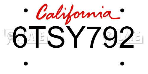 6TSY792 California License Plate