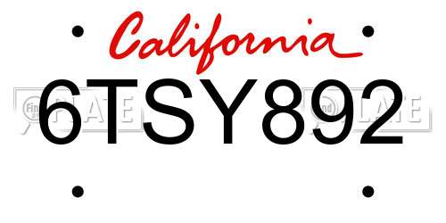 6TSY892 California License Plate