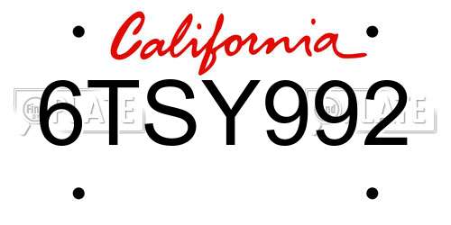 6TSY992 California License Plate