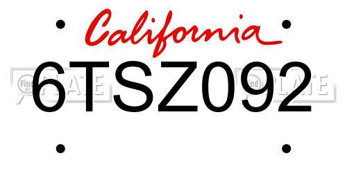 6TSZ092 California License Plate