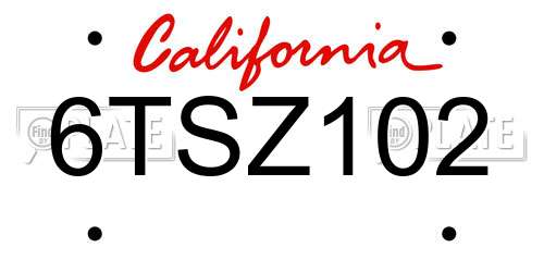 6TSZ102 California License Plate