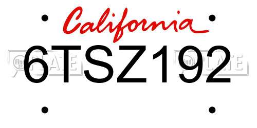 6TSZ192 California License Plate