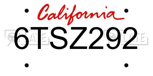 6TSZ292 California License Plate