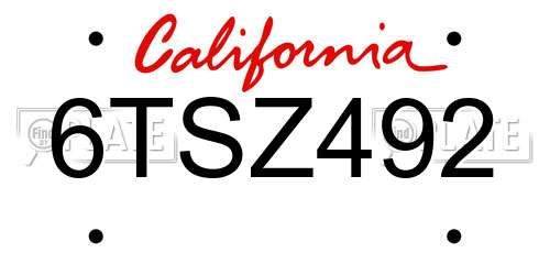 6TSZ492 California License Plate