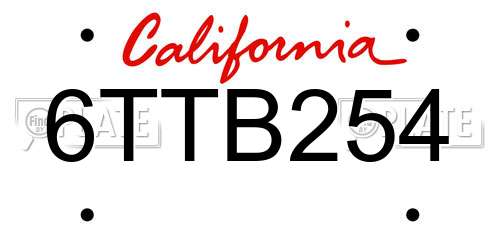 6TTB254 California License Plate