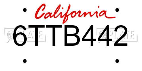 6TTB442 California License Plate