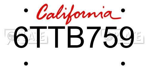 6TTB759 California License Plate