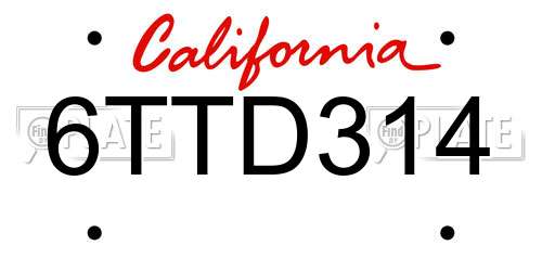 6TTD314 California License Plate